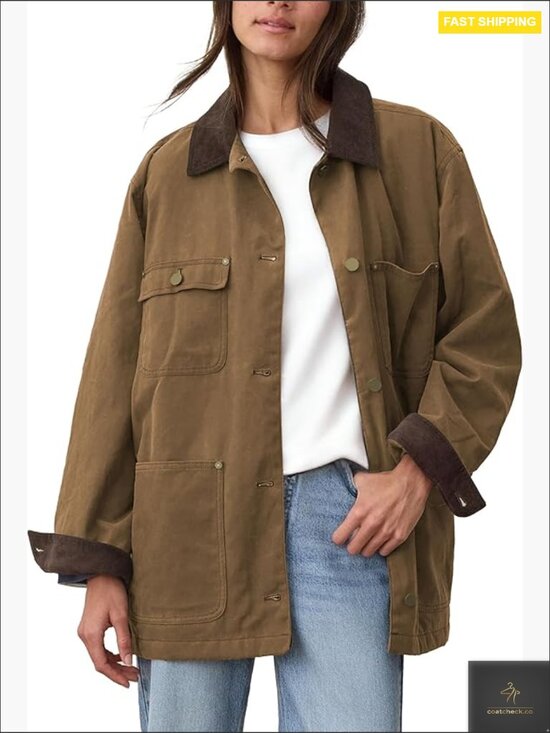 Jackets & Blazers - Oversized Utility Cotton Jacket Corduroy Collar Vintage Workwear Pockets